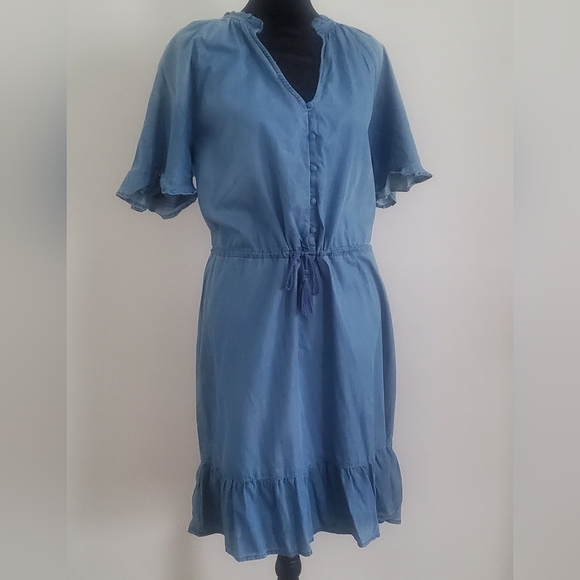 C&C California Denim Blue Midi Dress with Ruffle Details - Picture 5 of 7